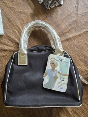 Paris Hilton Black and Gold Satchel Handbag Rare